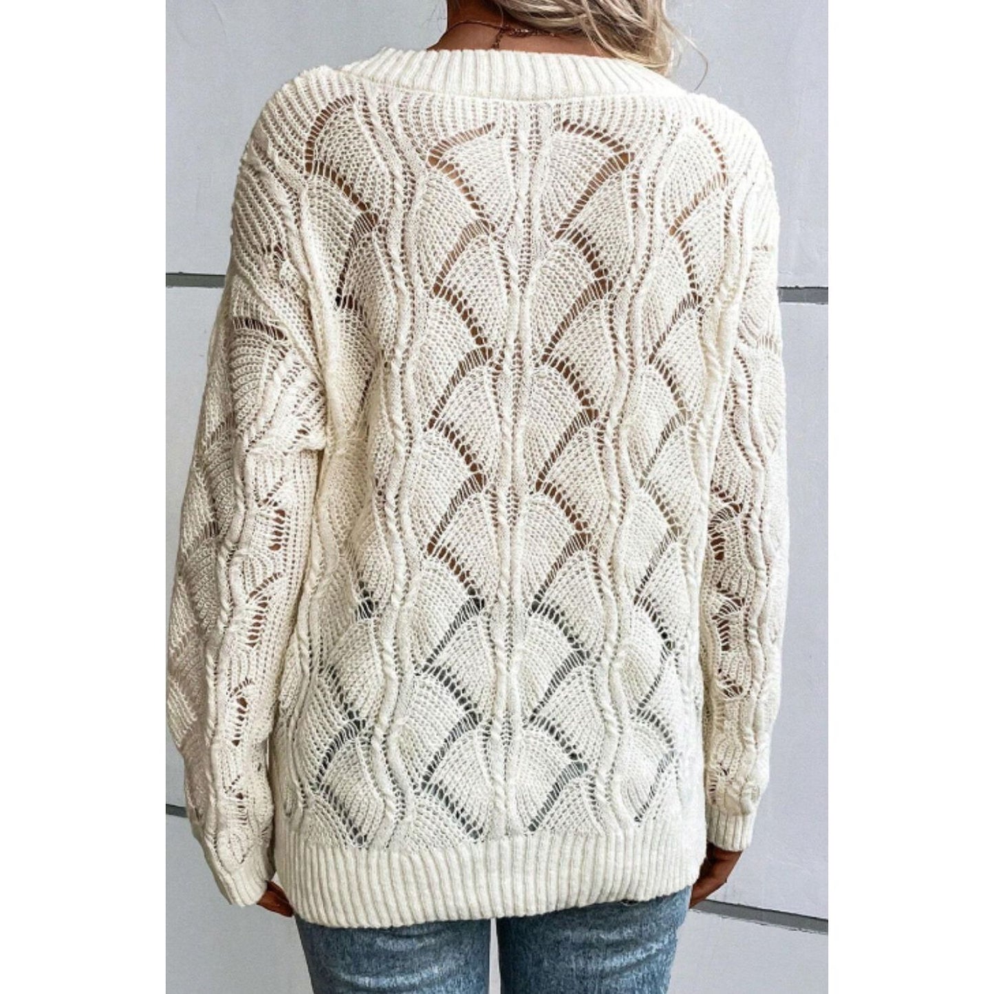 Openwork V-Neck Long Sleeve Sweater