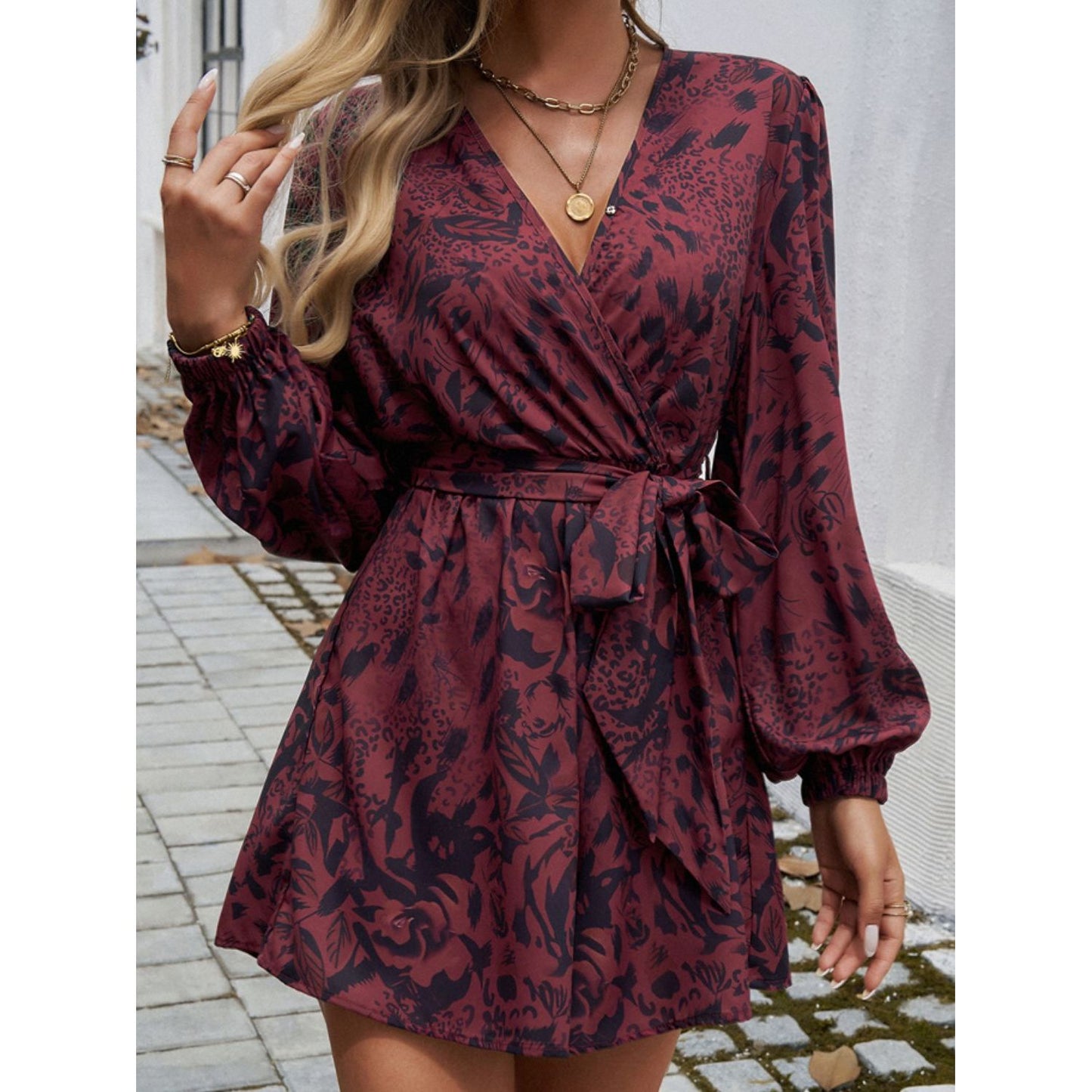 Tied Surplice Long Sleeve Romper