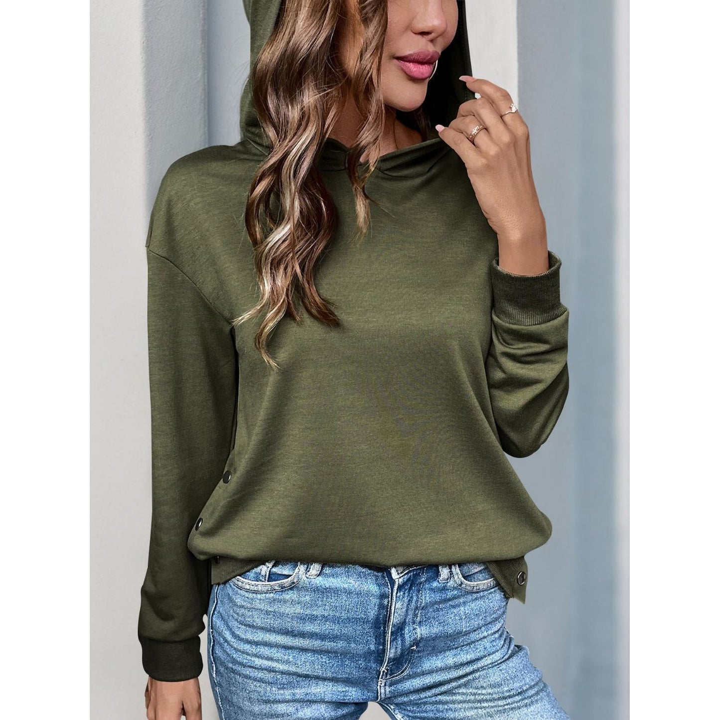 Perfee Dropped Shoulder Long Sleeve Hoodie