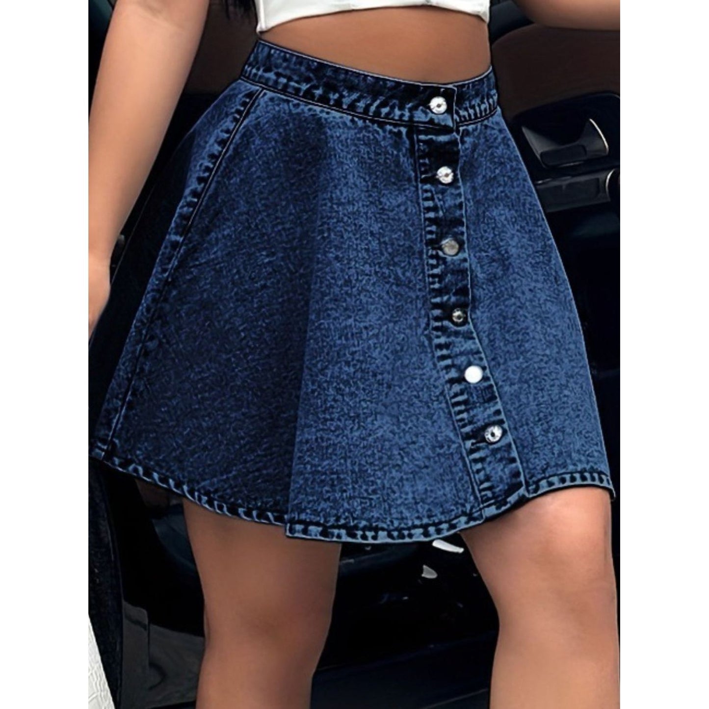 Buttoned Mini Denim Skirt