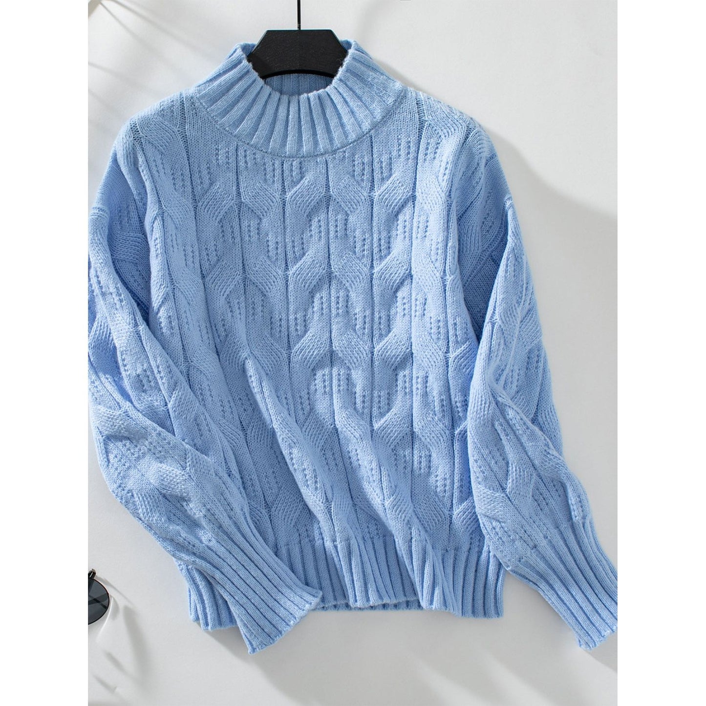 Cable Knit Mock Neck Long Sleeve Sweater