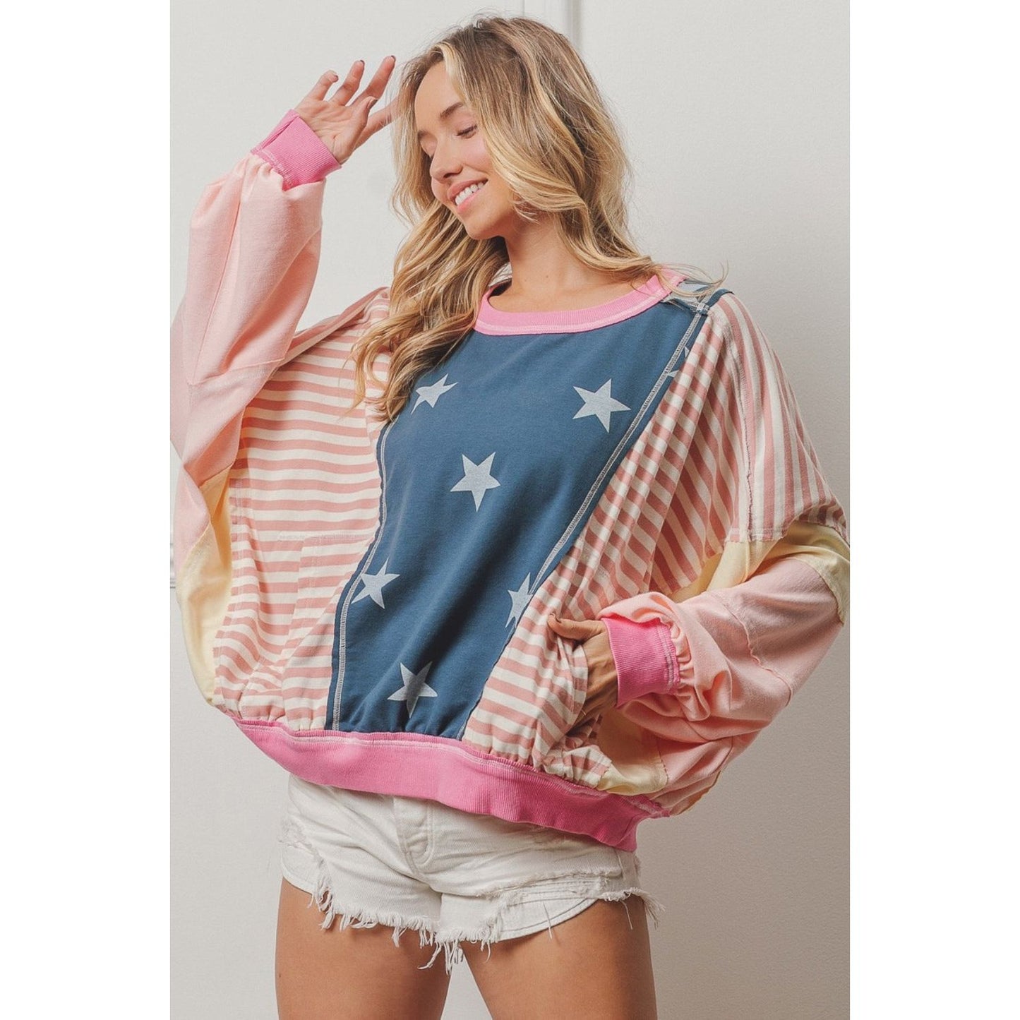 BiBi Stars and Stripes Round Neck Long Sleeve Top