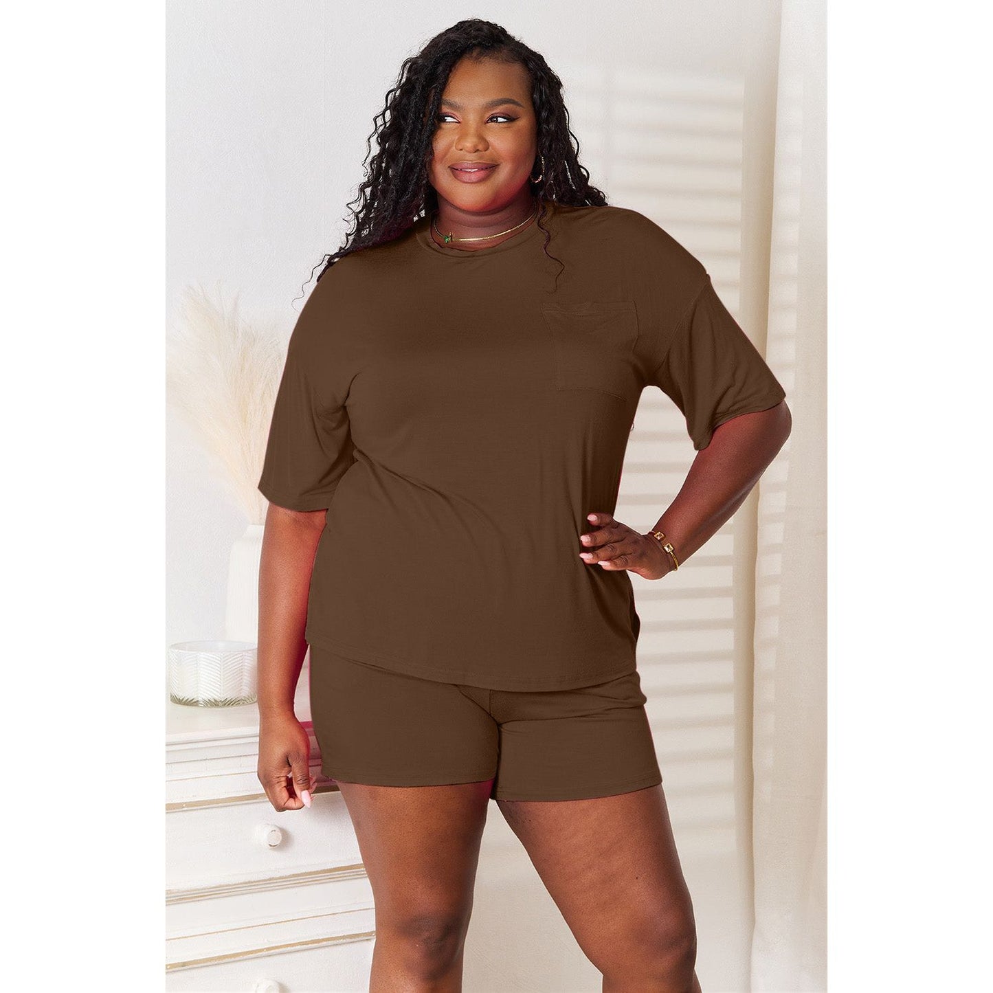 Basic Bae Full Size Soft Rayon Half Sleeve Top and Shorts Set