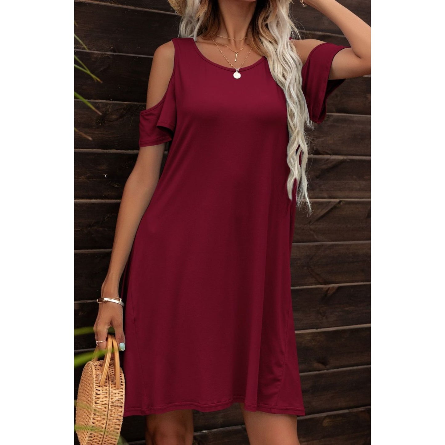 Floral Round Neck Cold-Shoulder Dress