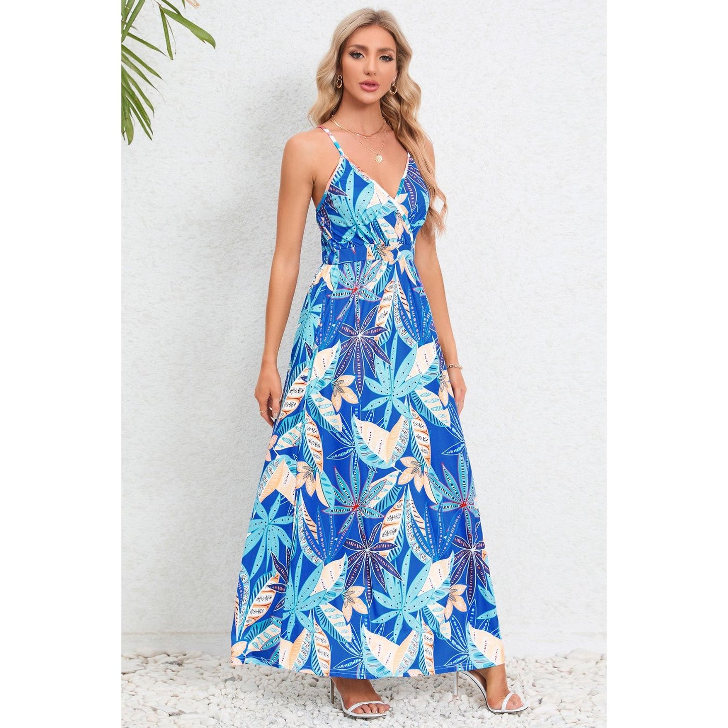 Printed Surplice Maxi Cami Dress