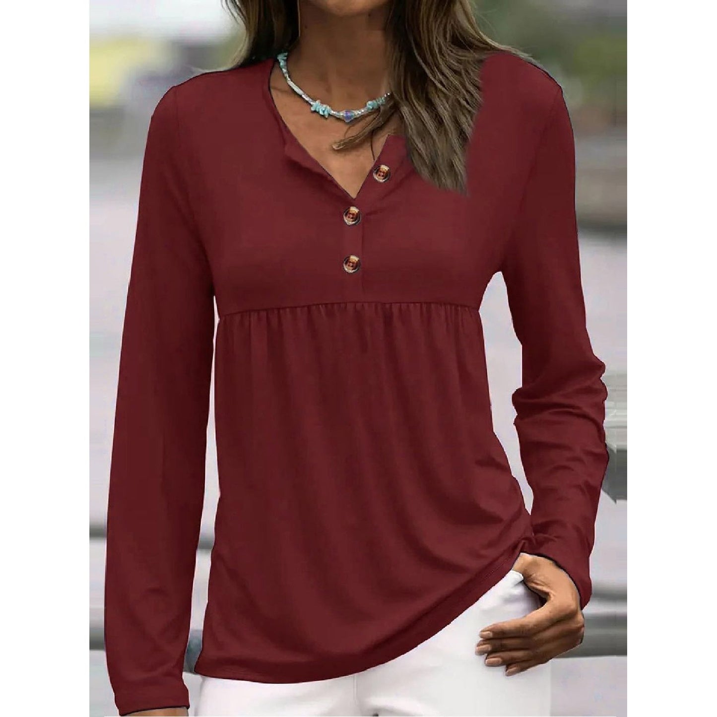 Half Button Long Sleeve T-Shirt