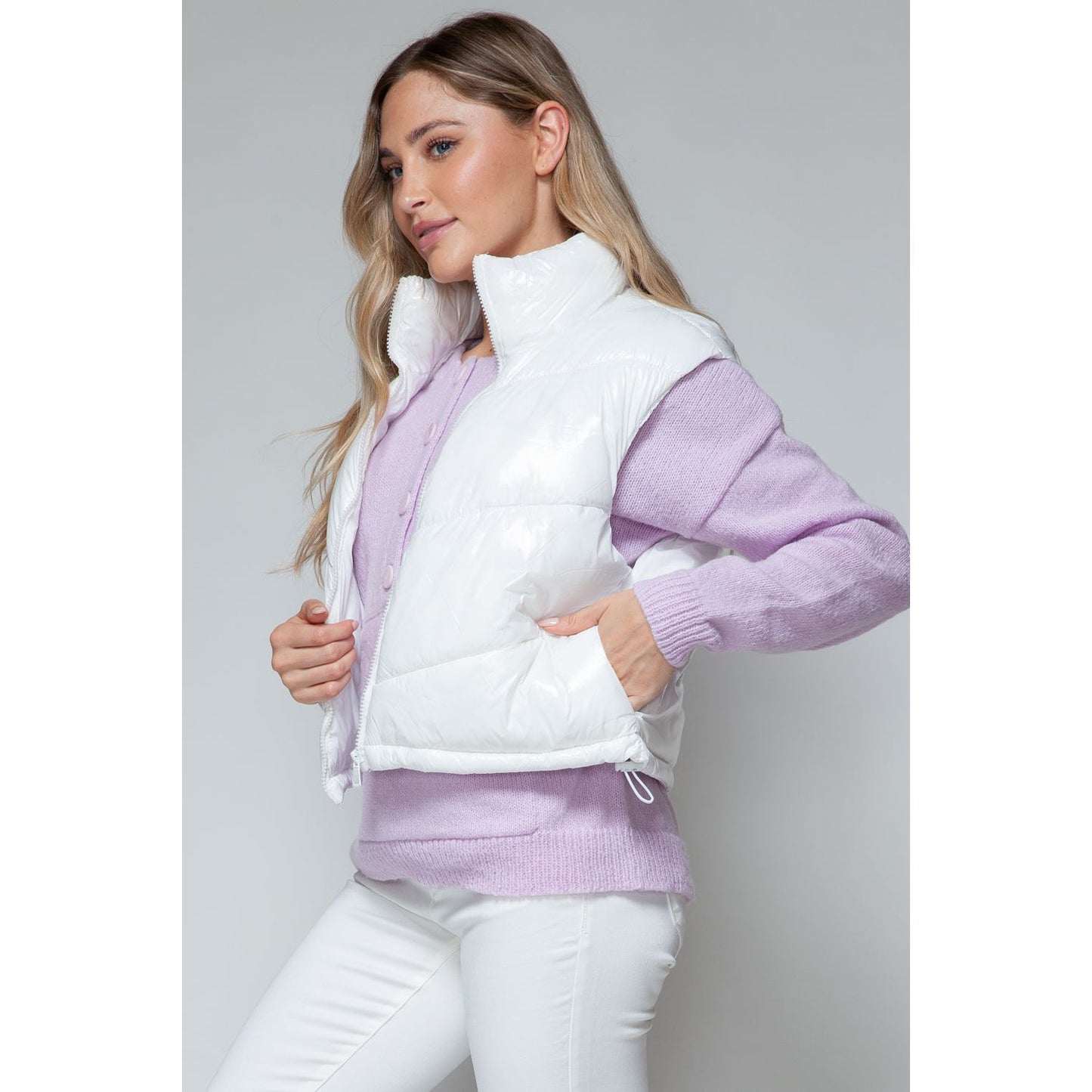 Snobbish Zip Up Turtleneck Shiny Quilted Vest