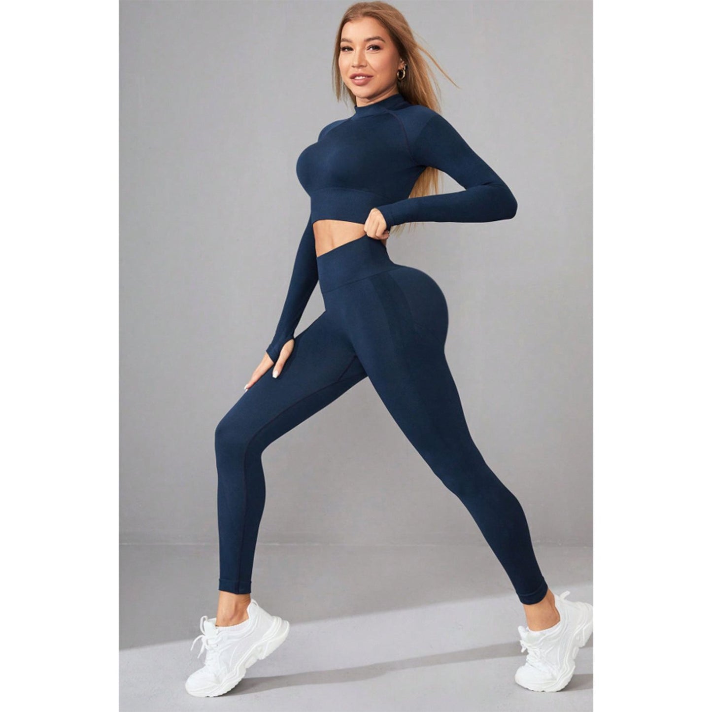 Mock Neck Long Sleeve Top and Pants Active Set