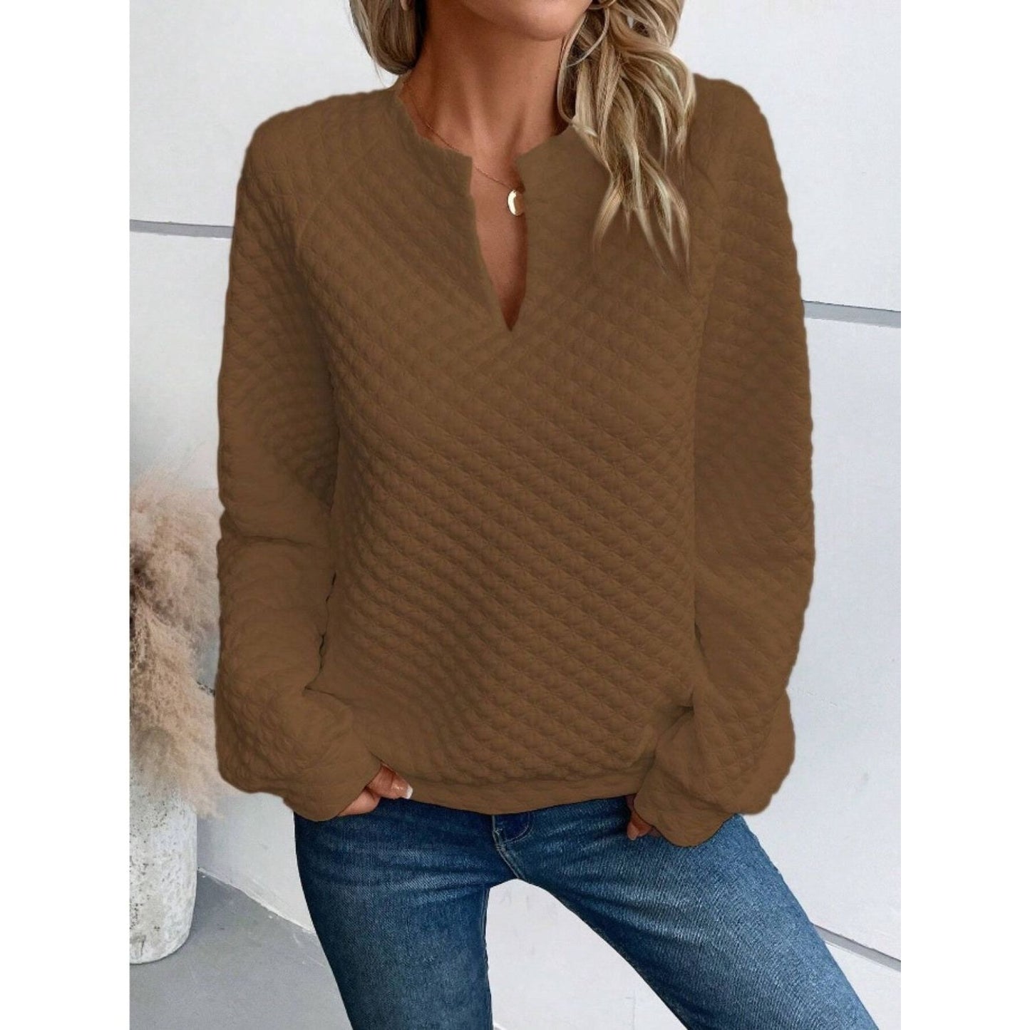 Notched Long Sleeve Sweatshirt