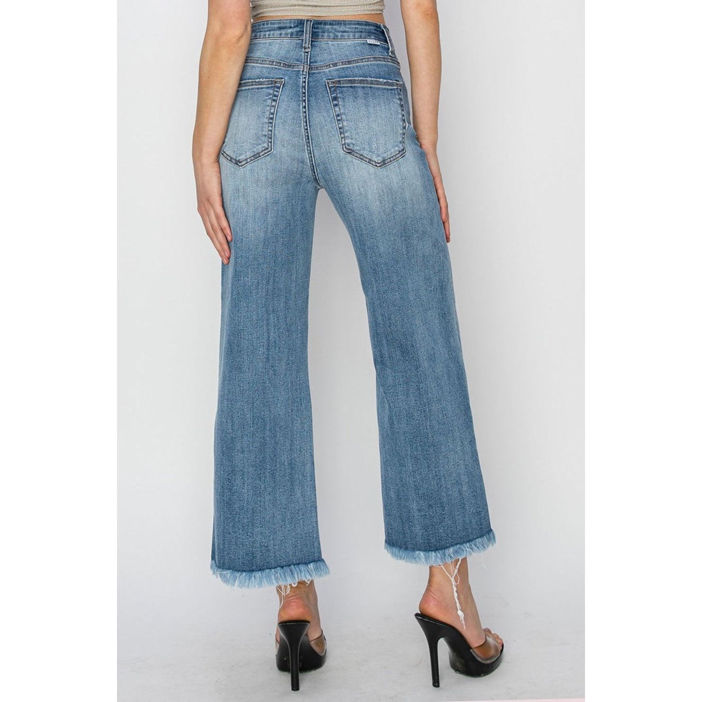 RISEN Raw Hem Cropped Wide Leg Jeans