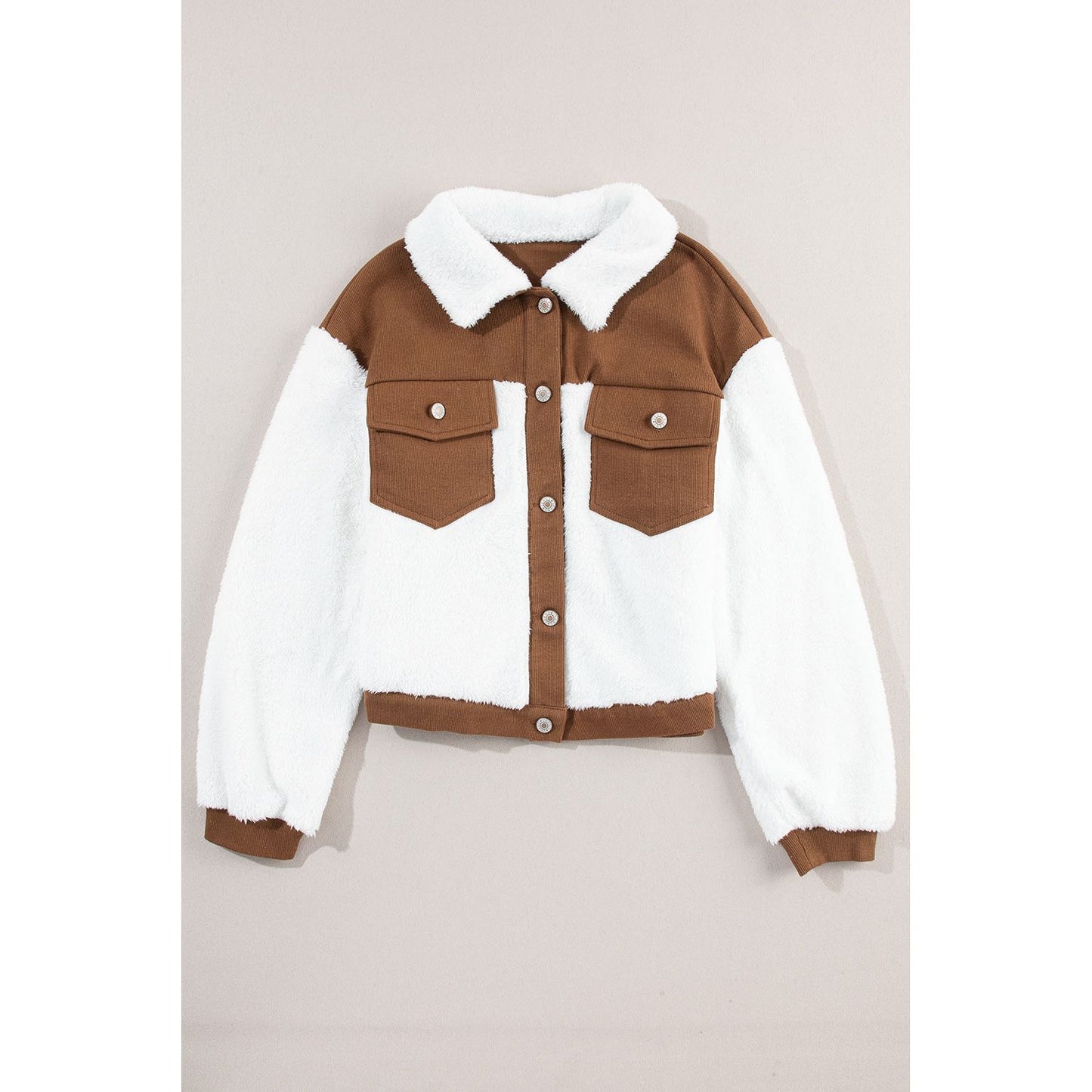 Corduroy Contrast Patchwork Fuzzy Jacket