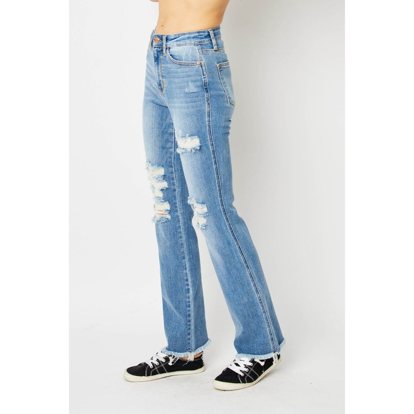 Judy Blue Full Size Distressed Raw Hem Bootcut Jeans