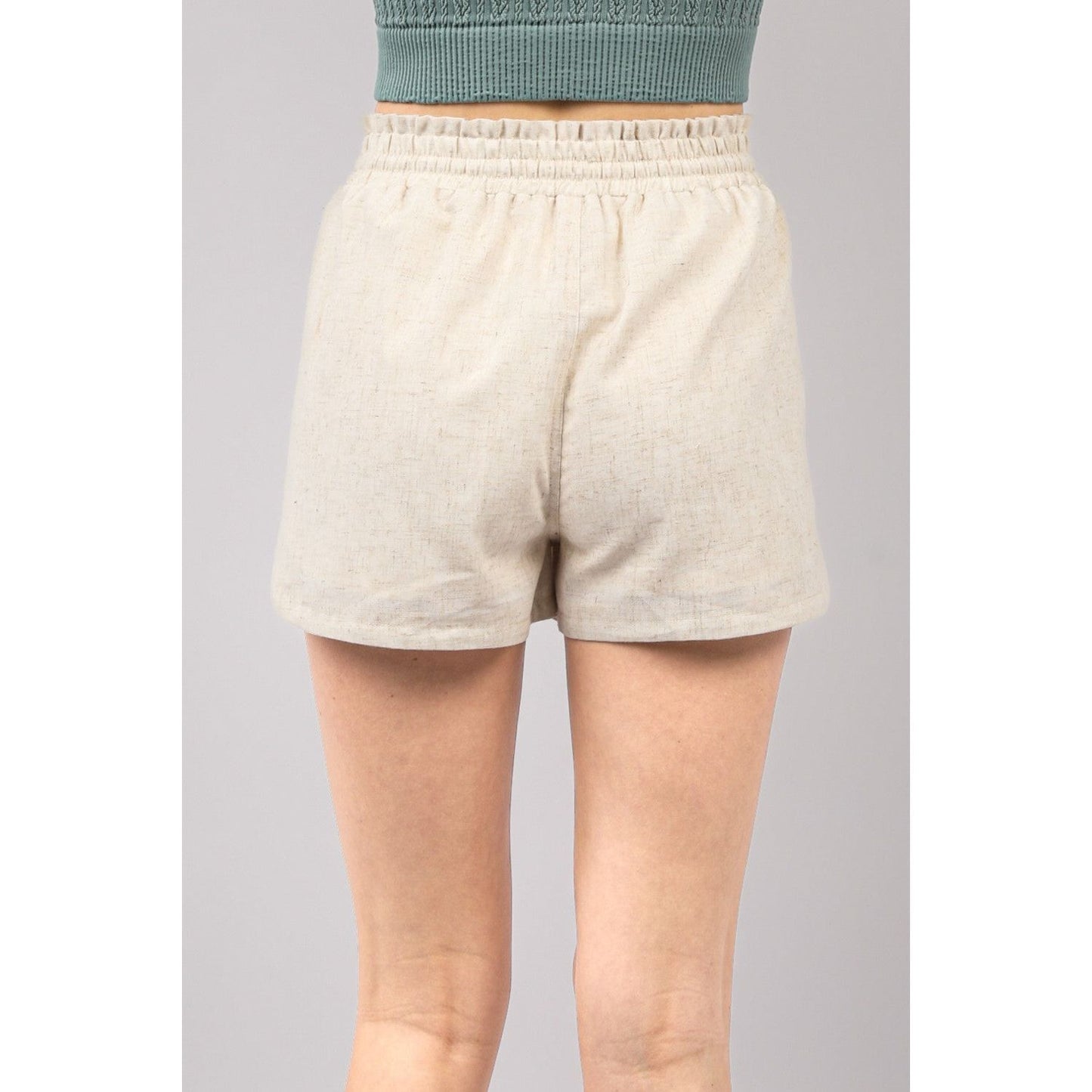 VERY J Drawstring Elastic Waist Linen Shorts