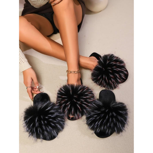 Fuzzy Open Toe Flat Sandals