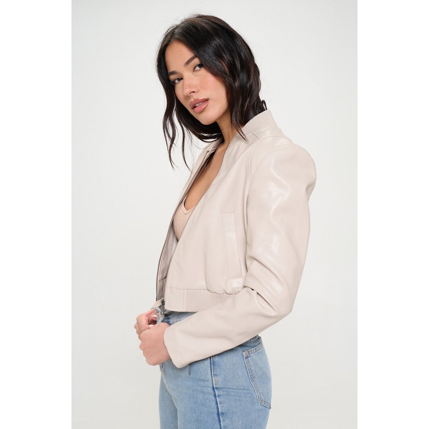 Coalition LA Zip Up Cropped Bomber Jacket