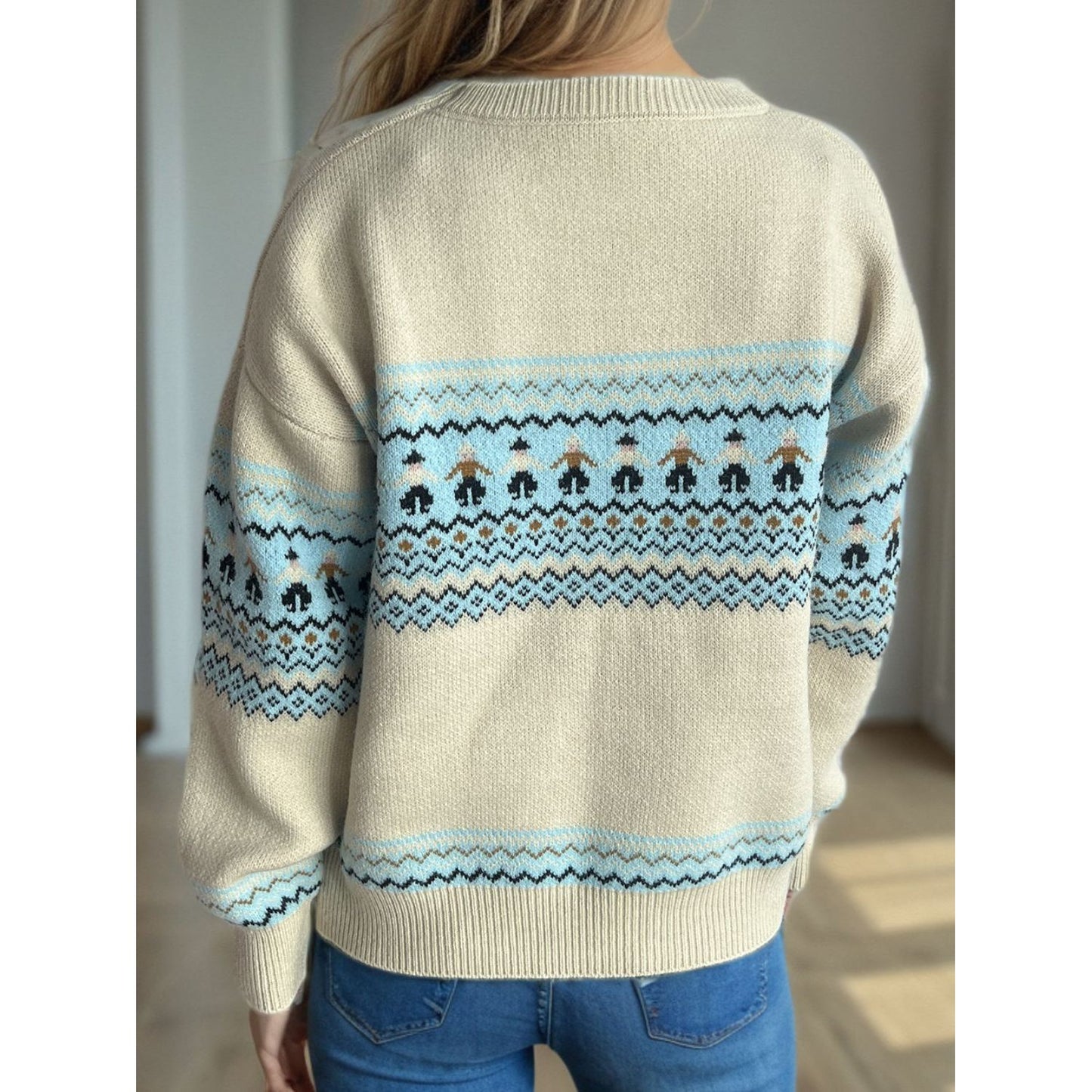 Contrast Round Neck Dropped Shoulder Sweater