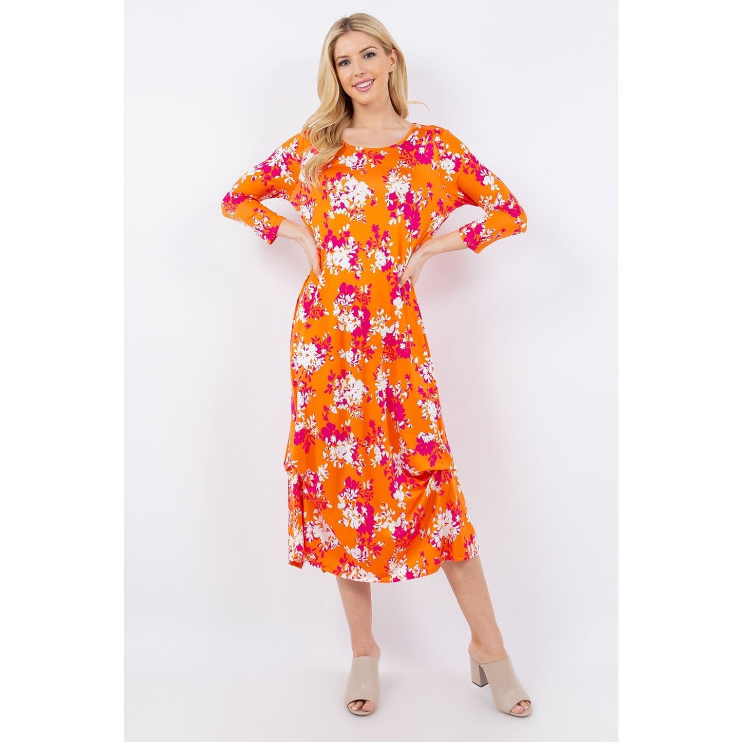 Celeste Full Size Pick-Up Hem Asymmetric Floral Midi Dress