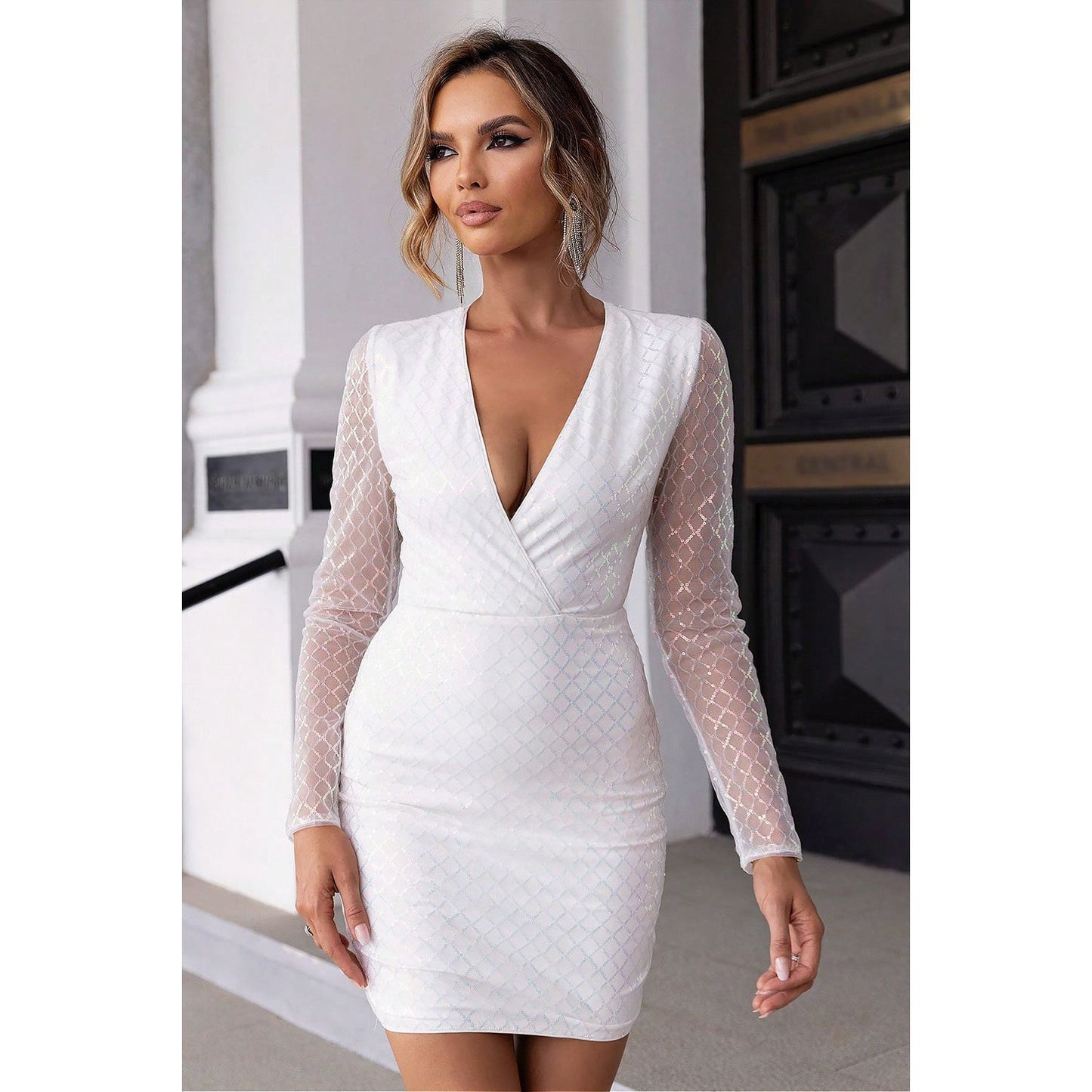 Cutout Sequin Mesh Mini Dress