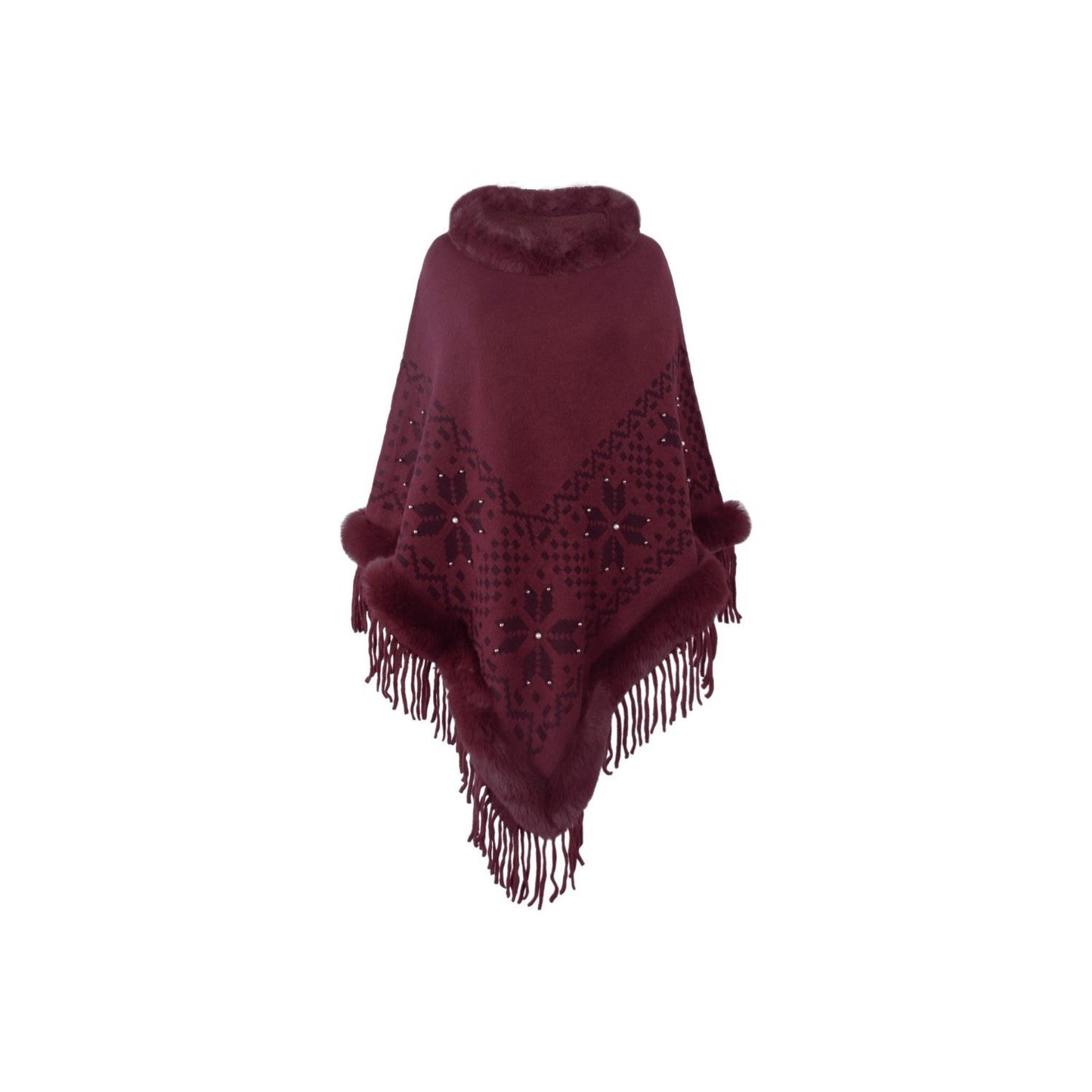 Fringe Geometric Cape Sleeve Poncho