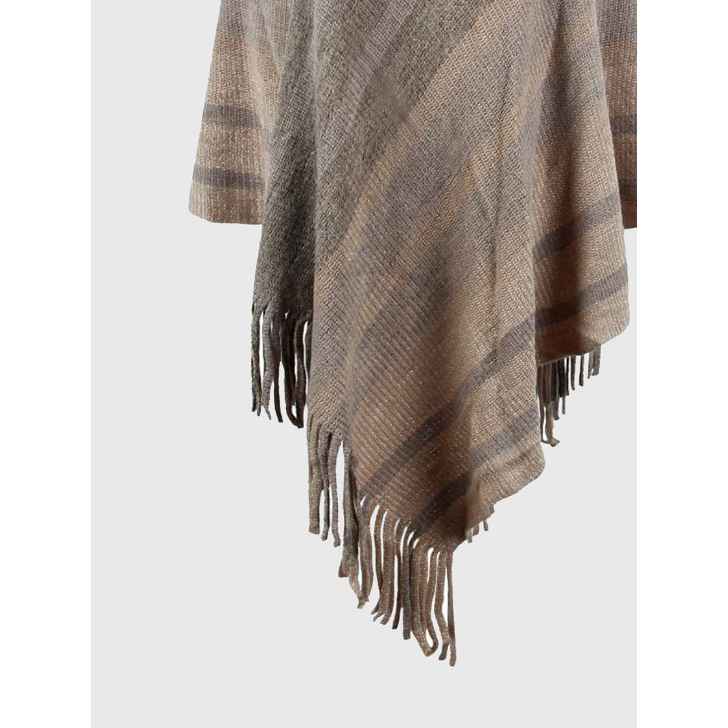 Striped Fringe Hem Hooded Poncho