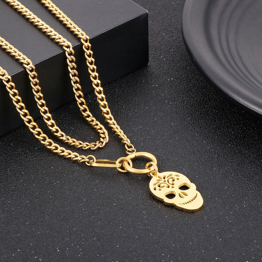 Skull Shape Double-Layered Pendant Necklace