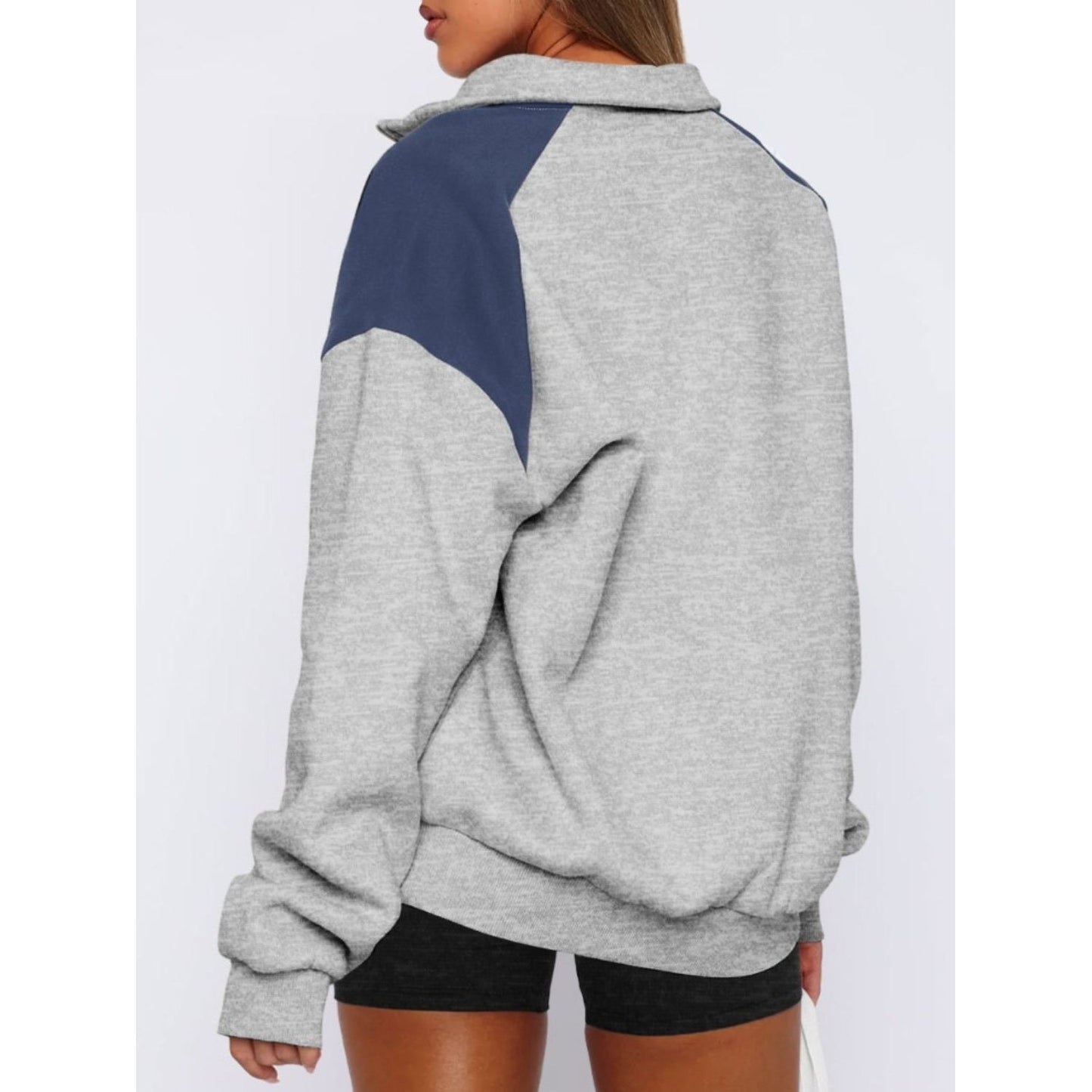 Contrast Quarter Zip Long Sleeve Sweatshirt