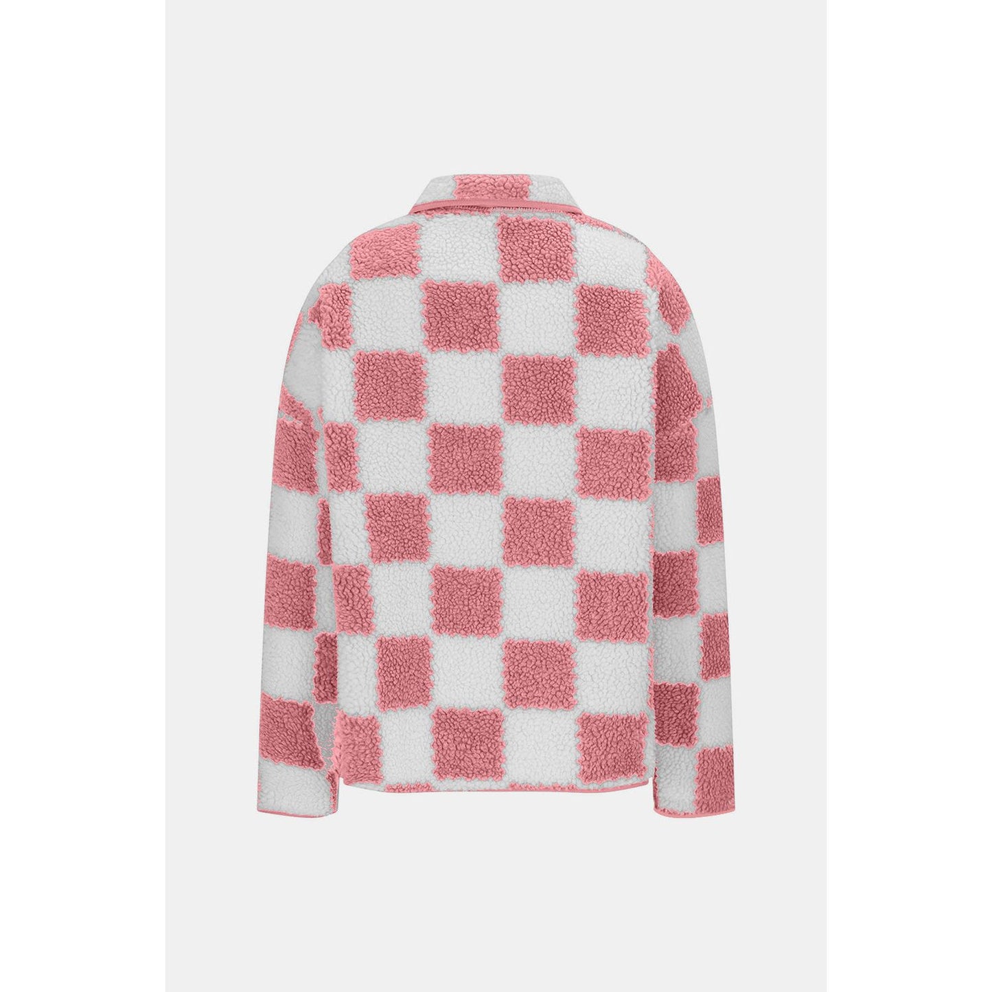 Checkered Snap Down Long Sleeve Teddy Jacket