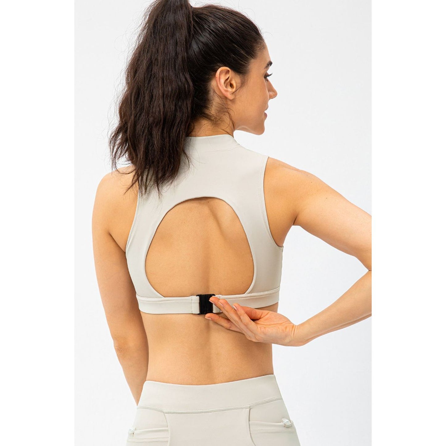 Full Size Cropped Cutout Back Zipper Front Active Tank Top