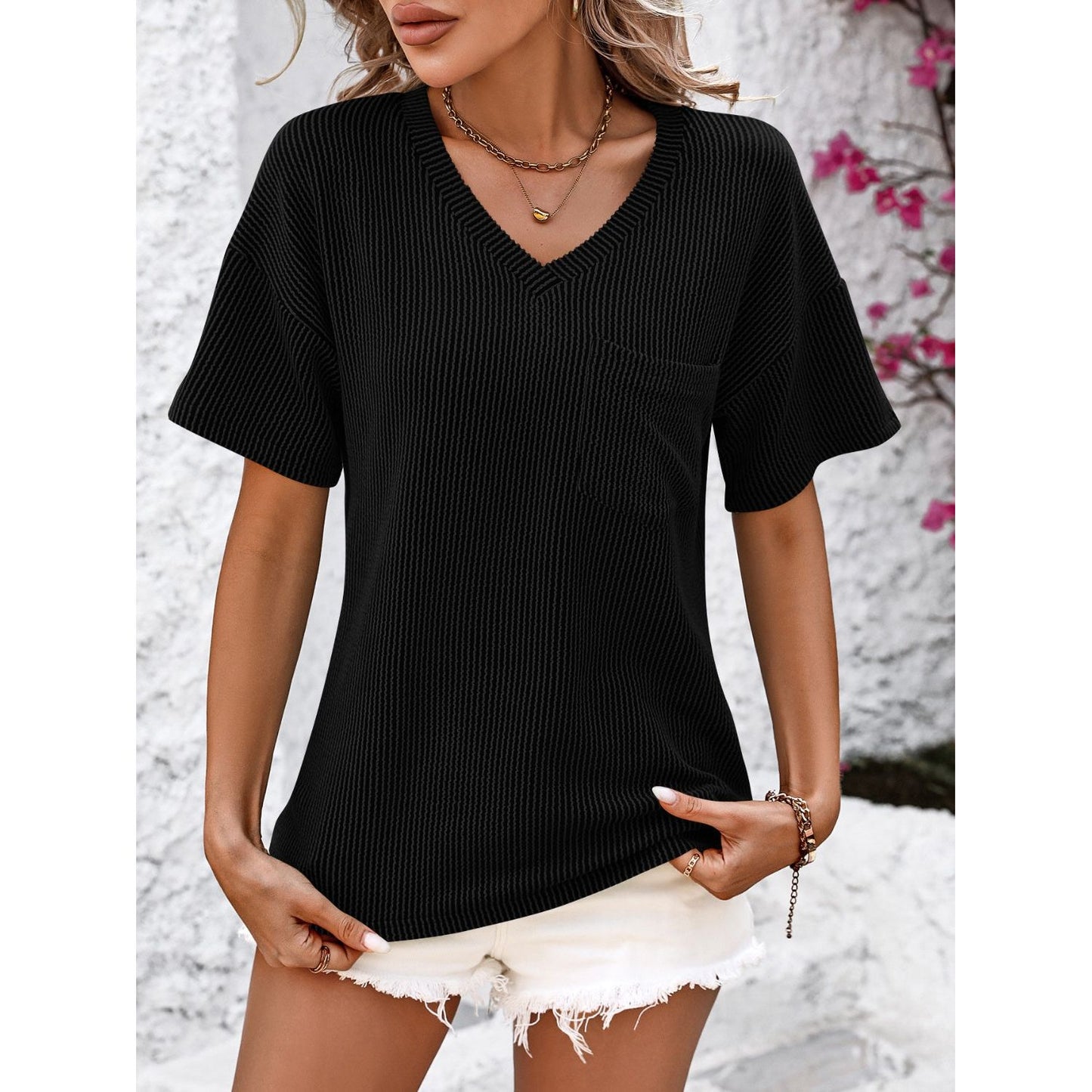 Mandy V-Neck Dropped Shoulder T-Shirt