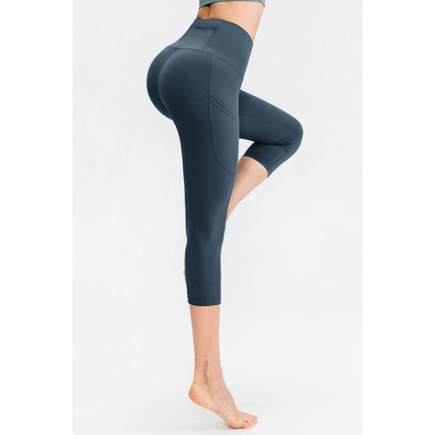 Wide Waistband Cropped Active Leggings with Pockets