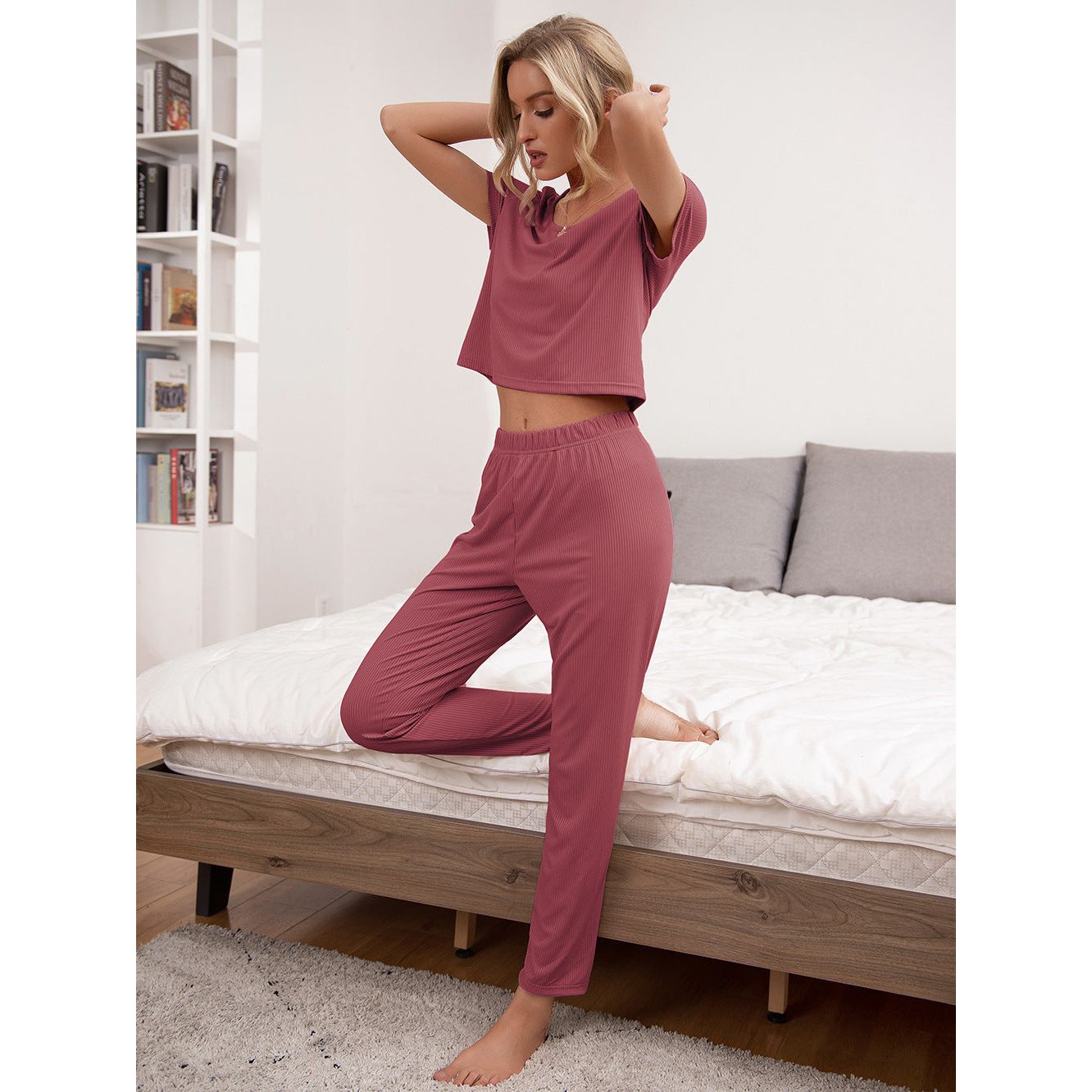 Ivy Lane Round Neck Short Sleeve Top and Pants Lounge Set