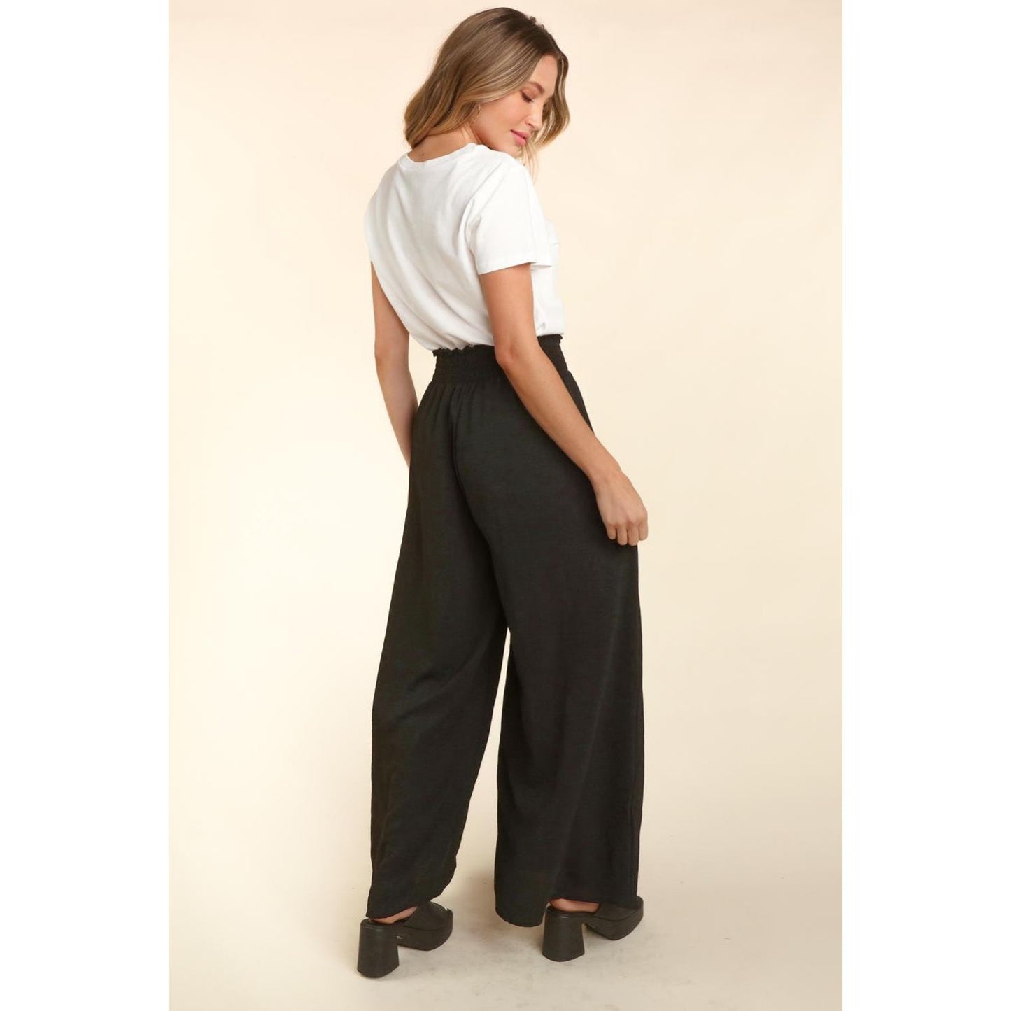 Haptics Elastic Waist Wide Leg Pants with Pockets