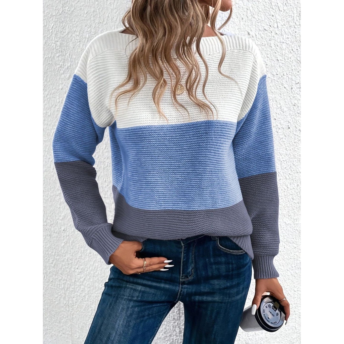 Color Block Boat Neck Sweater