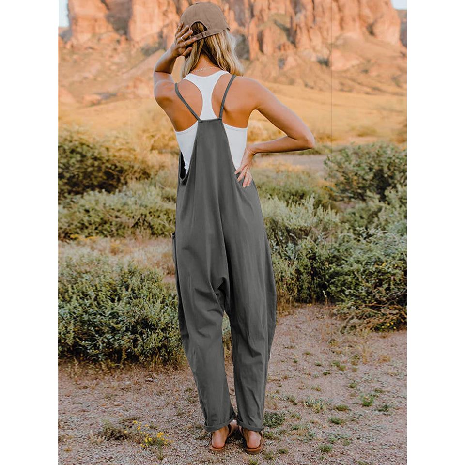 Double Take Full Size Sleeveless V-Neck Pocketed Jumpsuit