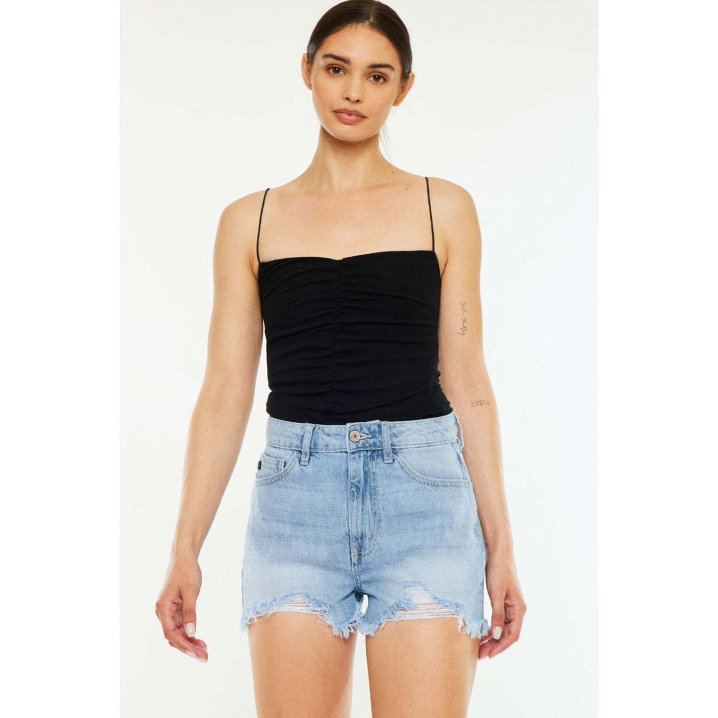 Kancan Raw Hem Distressed High Waist Denim Shorts