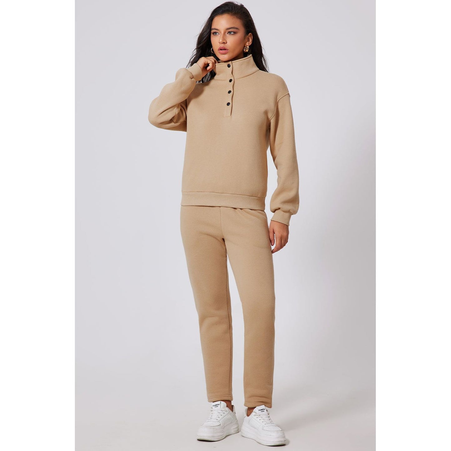 Half Snap Turtleneck Top and Pants Active Set