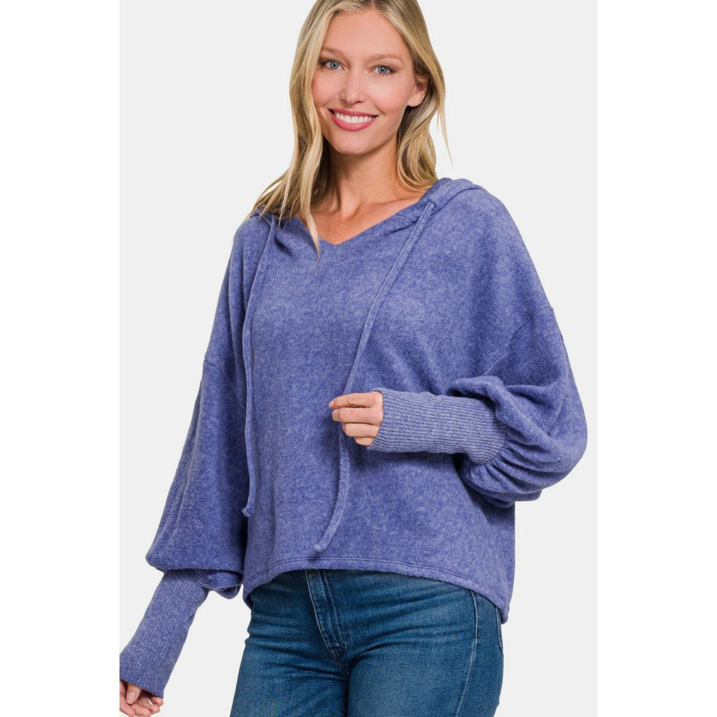 Zenana Brushed Hacci Drop Shoulder Cropped Hoodie