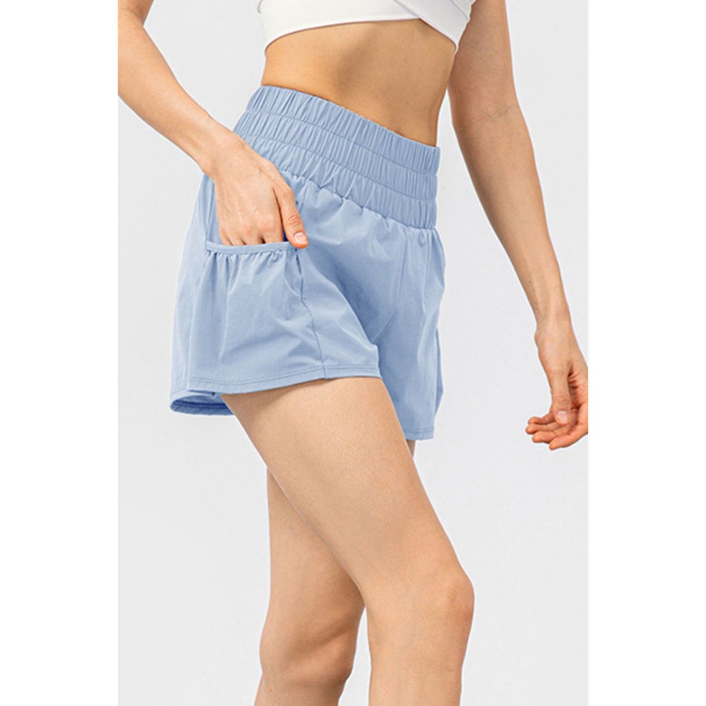 Elastic Waist Pocketed Active Shorts