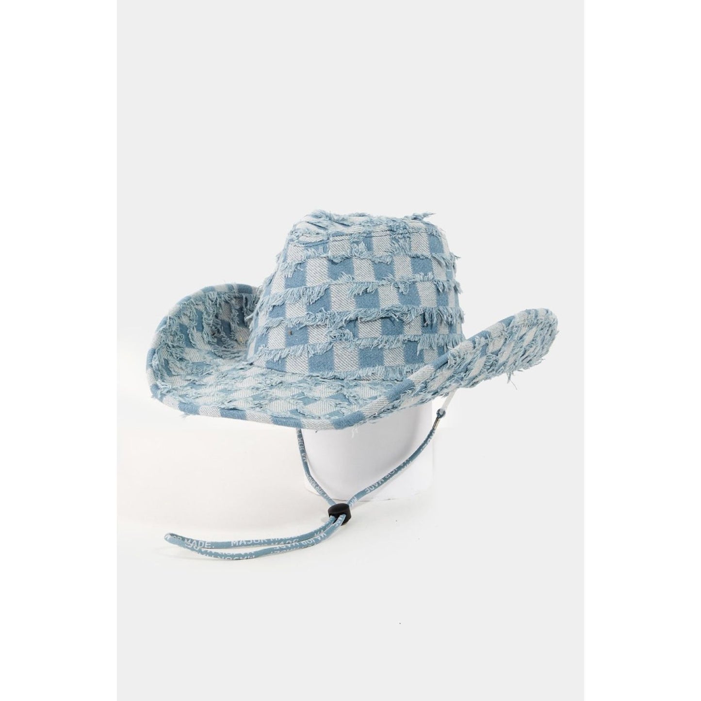 Fame Checkered Fringe Denim Cowboy Hat