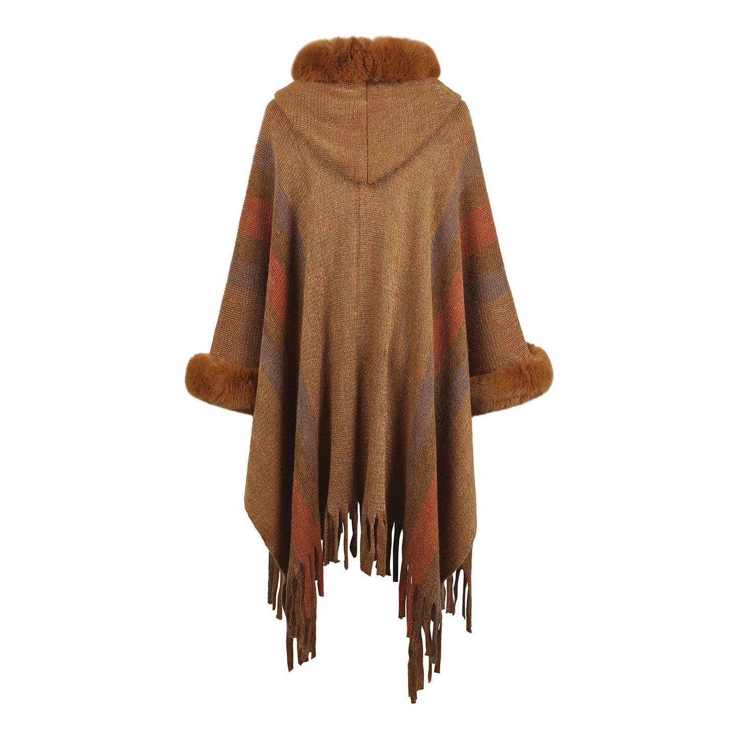 Color Block Fringe Detail Poncho