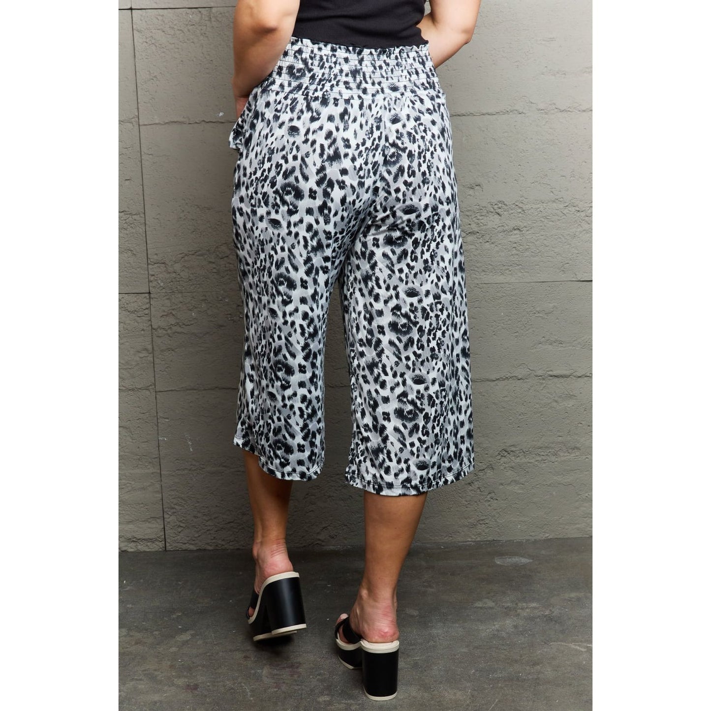 Ninexis Leopard High Waist Flowy Wide Leg Pants with Pockets