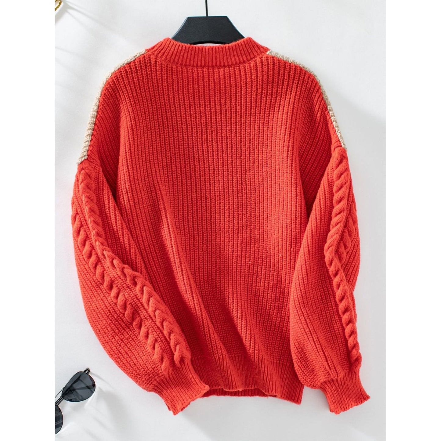 Contrast Round Neck Long Sleeve Sweater