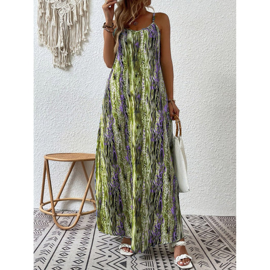 Full Size Printed Scoop Neck Maxi Cami Dress