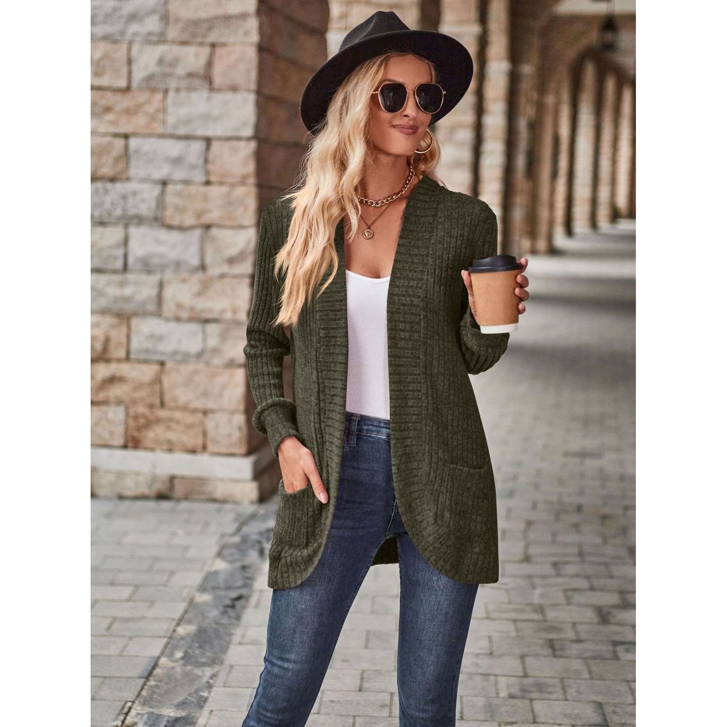 Open Front Cardigan with Pockets