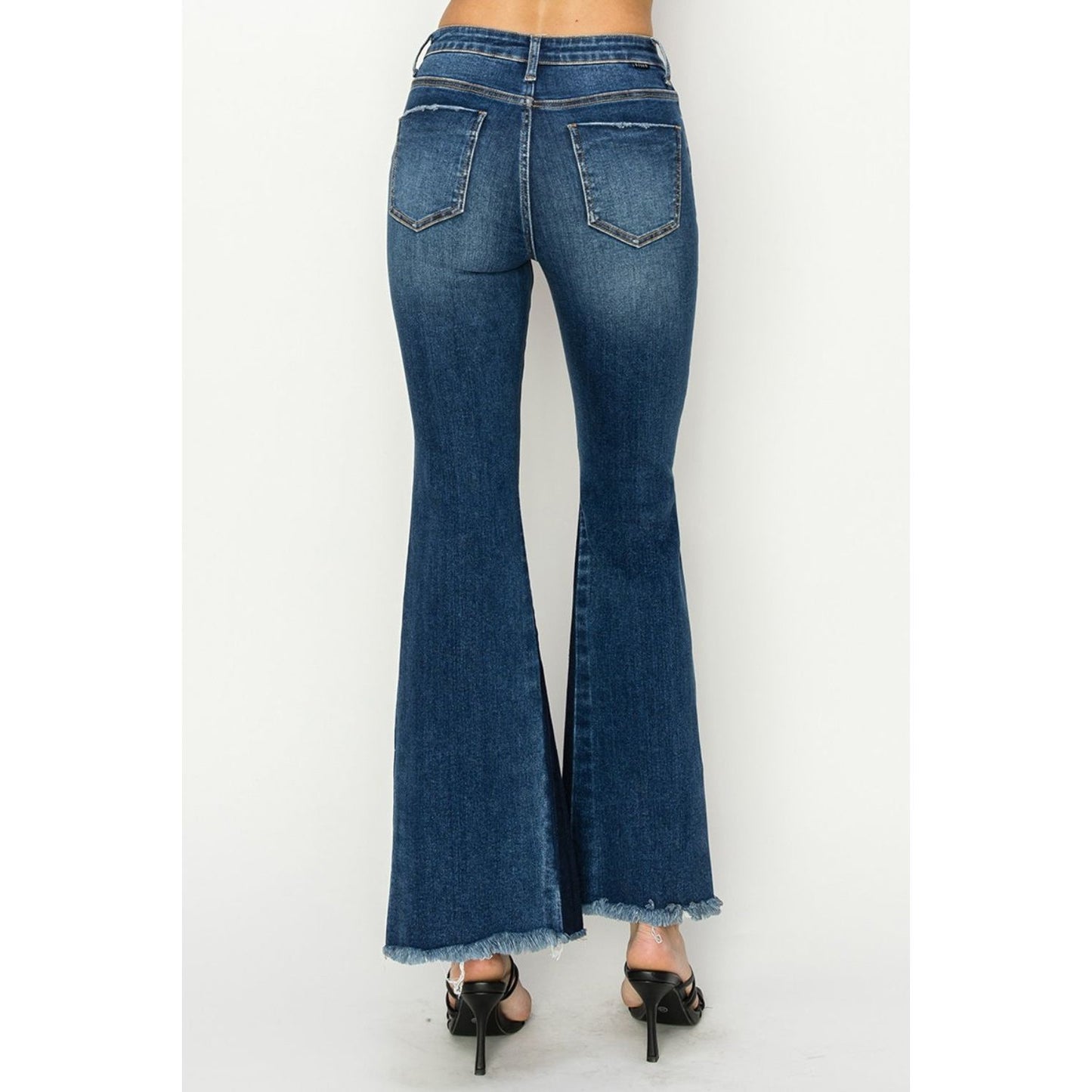 RISEN Full Size High Rise Side Shadow Seam Detail Slit Flare Jeans