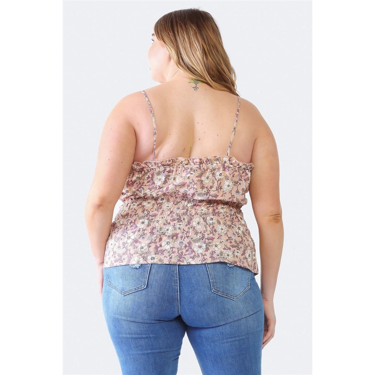 Zenobia Plus Size Frill Floral Square Neck Cami