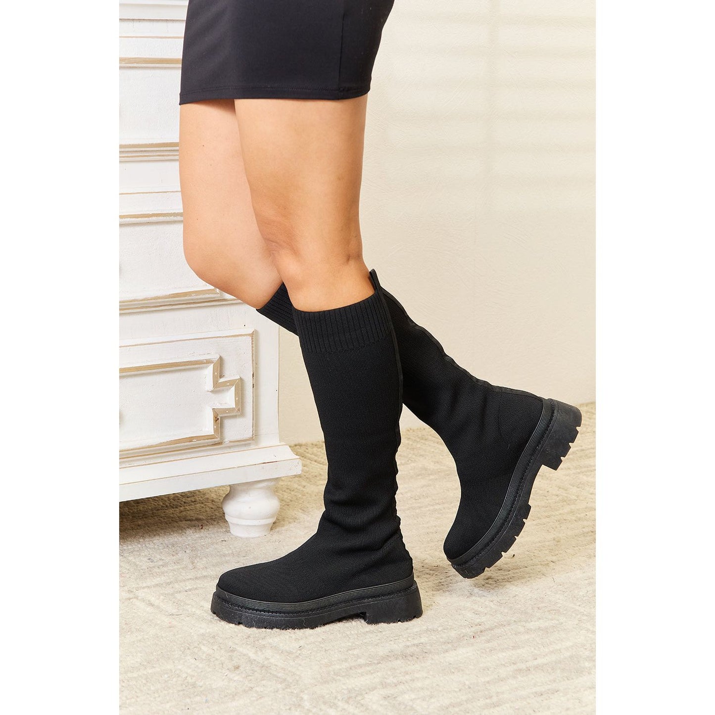 WILD DIVA Footwear Knee High Platform Sock Boots