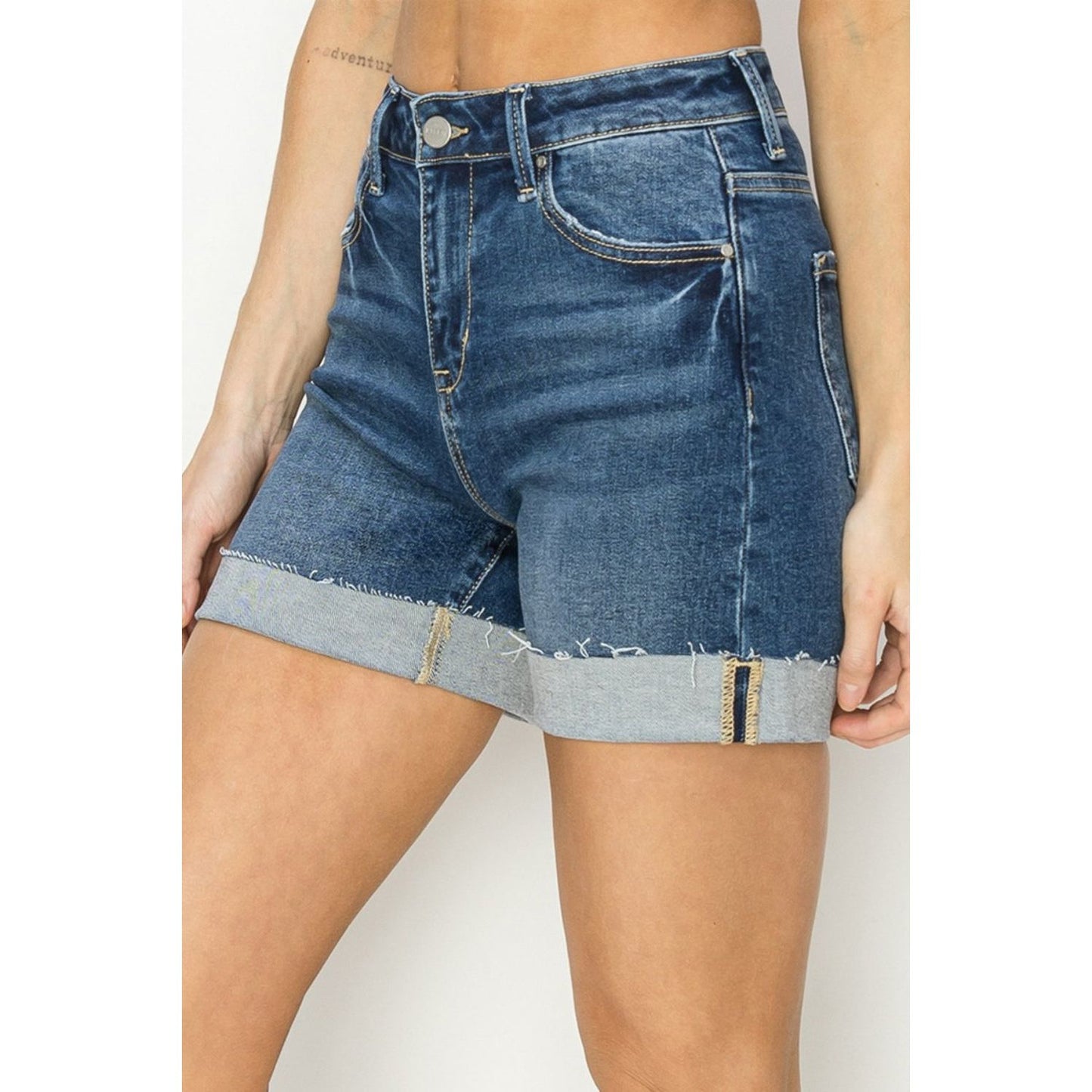 RISEN High Rise Cuffed Denim Shorts