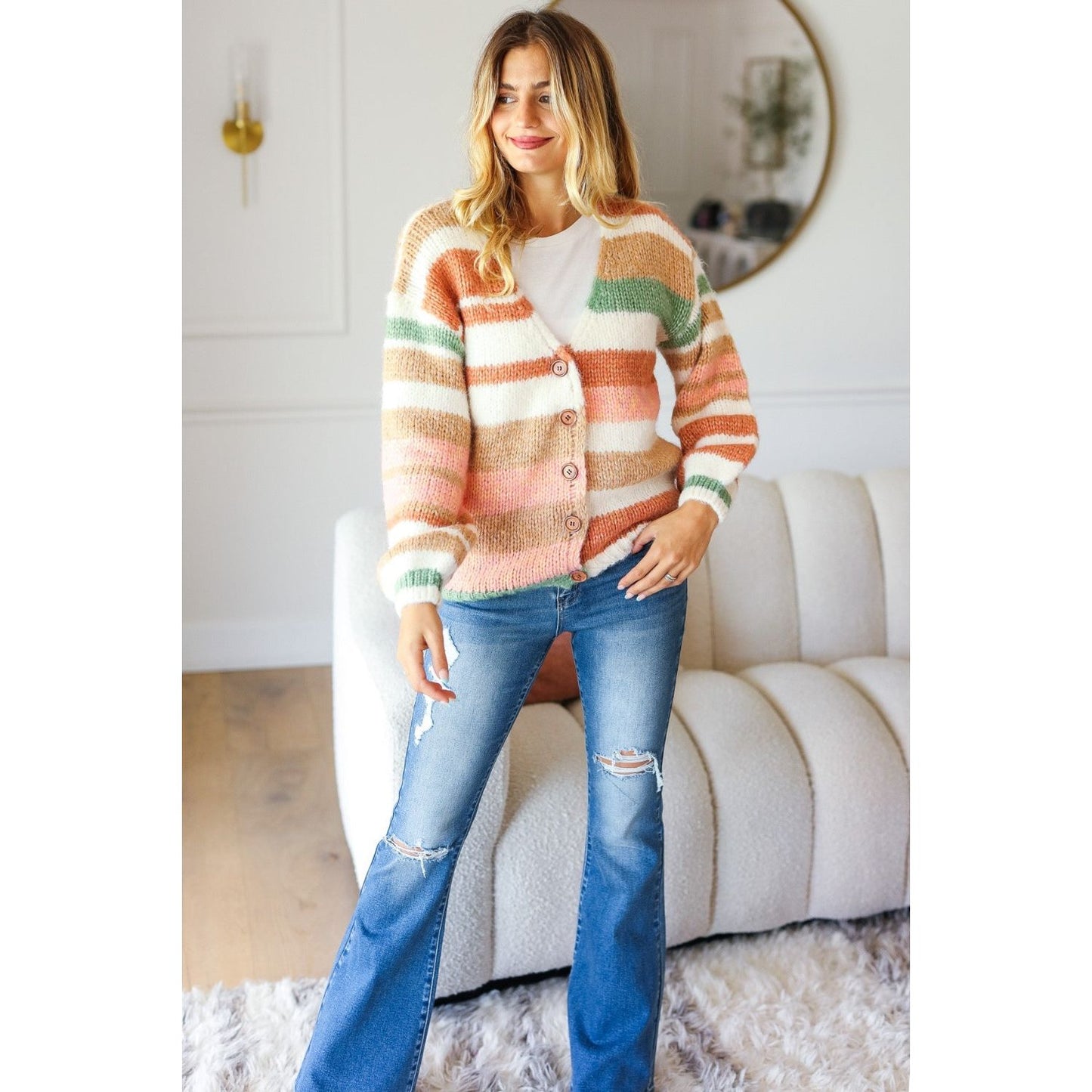 Haptics Full Size Button Down Striped Sweater Cardigan