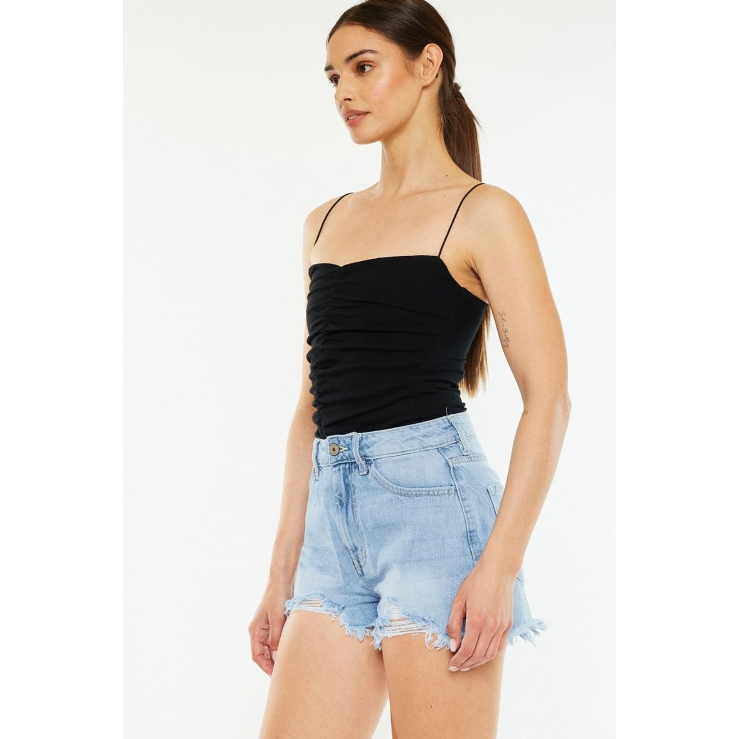 Kancan Raw Hem Distressed High Waist Denim Shorts